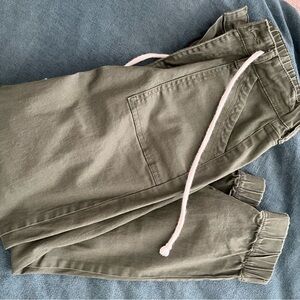 No Boundaries Olive Green Drawstring Track Joggers with Pink Cord